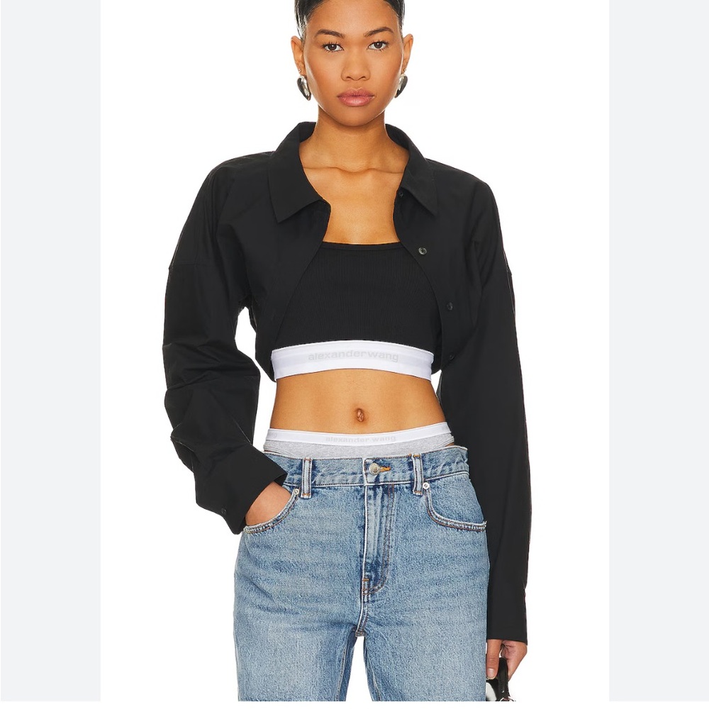 Alexanderwang.t Tucked Shirt Bolero And Logo Top Size M